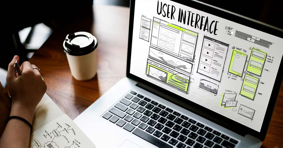 Illustration of a designer testing an interactive mobile app prototype on a tablet and laptop screen.